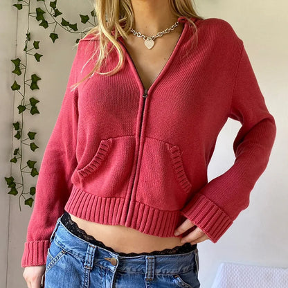 Hooded Sweaters Women  Autumn Winter Zipper Jacket Cardigan Knitted Hoodies