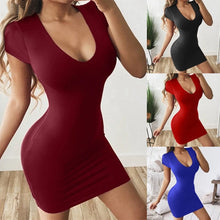 Women's  Fashion Solid Color Sexy Dress Tight Collection Hip Short Sleeved Slim Evening Party Dress