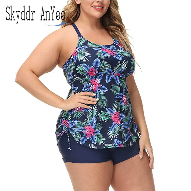 Swimwear Women 2024 New Printed 2 Piece Tankini Swimsuit Tummy Control High Waist Plus Size Women Clothing Sport Bathing Suit