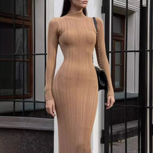 Long Sleeve Knitted Dress Women Elegant Turtleneck Slim Maxi Sweater Dresses Autumn Winter Casual Solid Basic Party Dress 2024