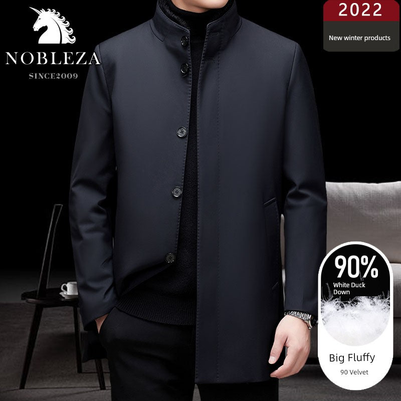 Mid Length Long Length Trench Coat Type down Jacket Men's Winter Heat tech Duck down Business Stand Tie Fur Collar Coat