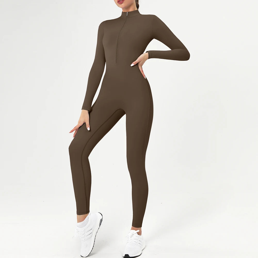 Warm Longsleeve Jumpsuts Women Thickened Sport Overalls Gym Set Zipper Fitness Bodysuits Winter Jumpsuit Workout Tracksuit