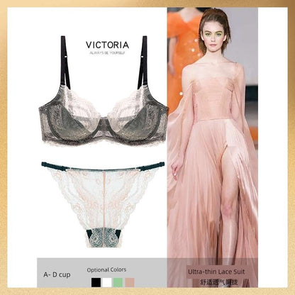 Victoria Sexy Seduction Lace Bra Set Thin Push up Women's Intimates Summer Ultra-Thin Chest