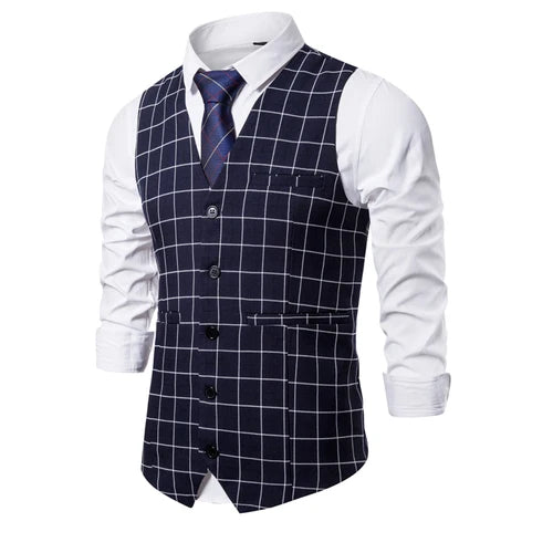 Plaid Striped Vest Men Business Wedding Party Tops Fashion European Style Formal Casual Clothing Homme  Size 3XL-S