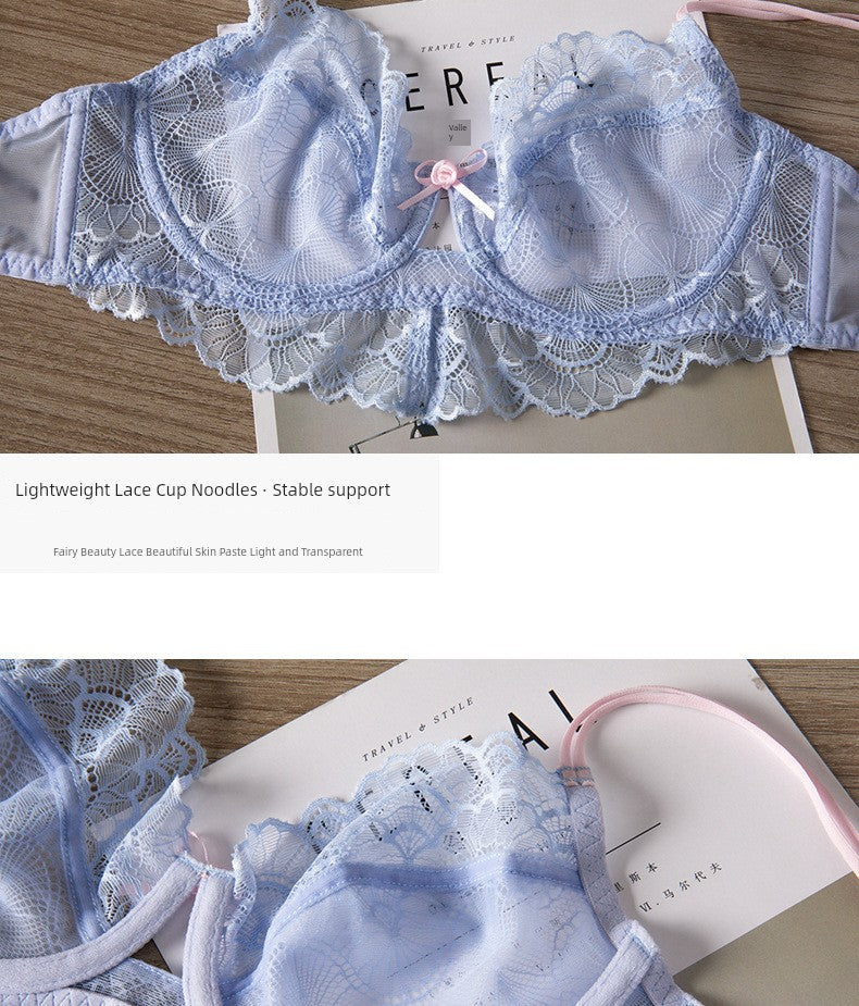 Sexy Intimates French Ultra-Thin Contrast Color Lace Bra Set Natural-looking Plus Size Women's Intimates Summer