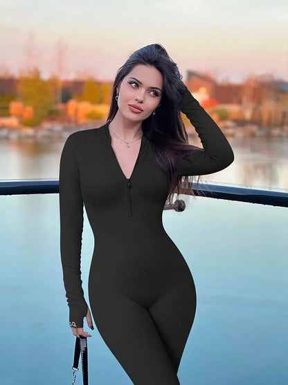 Long Sleeve Panty Wrapped Hip Lifting Casual Fitness Jumpsuits