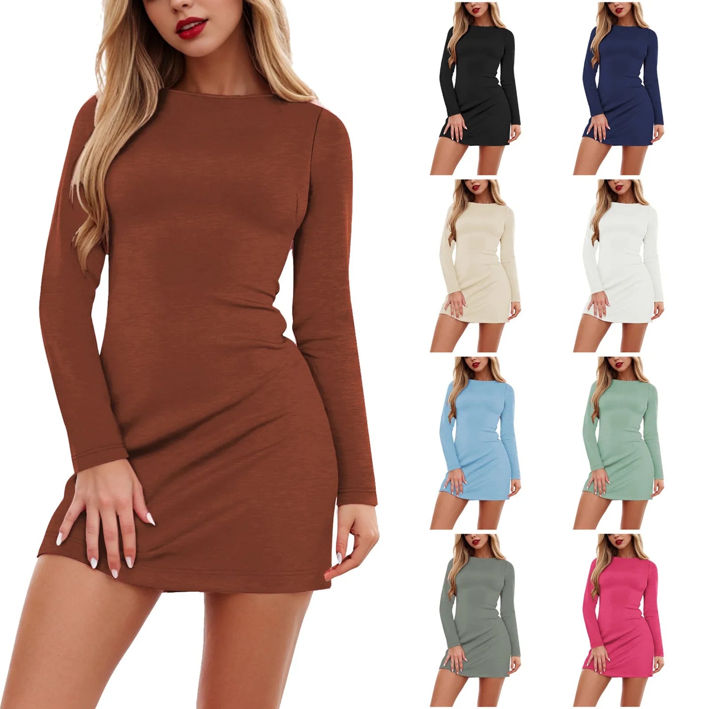 Long Sleeve Boat Neck Mini Womens Dresses For Teens Plus Size Slim Fit Party Club Bodycon Fall Dresses Vestidos Para Mujer