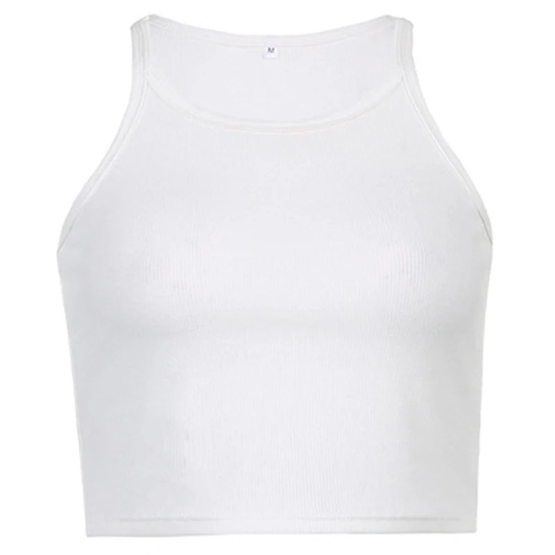 Casual White Sleeveless Cotton Cami Top Women Fashion Ribbed Crop Top Tees Ladies Basic Fitness Camisole Summer 2023