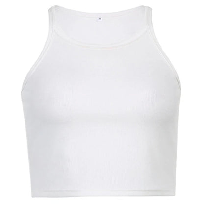 Casual White Sleeveless Cotton Cami Top Women Fashion Ribbed Crop Top Tees Ladies Basic Fitness Camisole Summer 2023