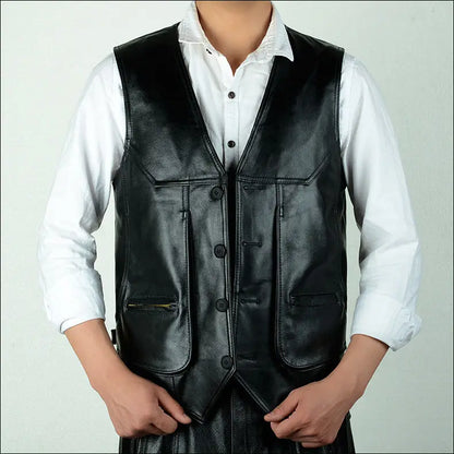 Large piece of Genuine Leather Men's Fit Real Cowhide Leather Waistcoat Vest sleeveless jacket