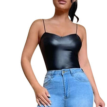 Sexy Black Leather Crop Top Women's Spaghetti Straps Tank Tops Camisole Summer Vest Fashion Club Party Wear Tank Tops Tee