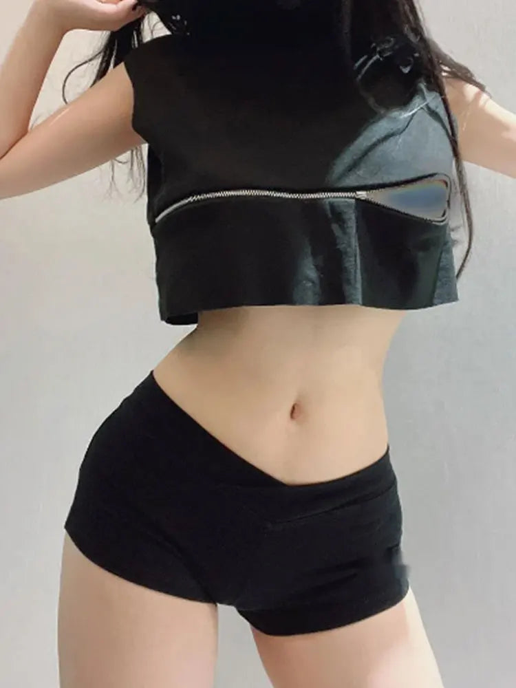 WOMEN Simple Black Dance Fitness Running Ultra Short Sports Casual Shorts Female Summer Tight Low Waist Sexy Korean US8F