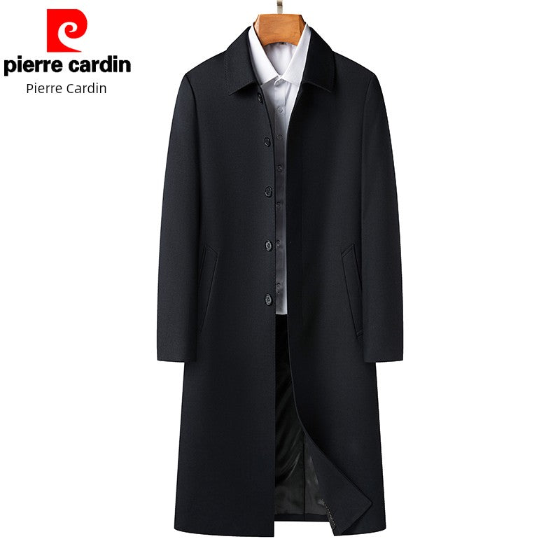 Pierre Cardin Coat Spring Type Middle-Aged Men's Mid-Length Trench Coat Autumn Clothing Thin Men's Long Type Tops