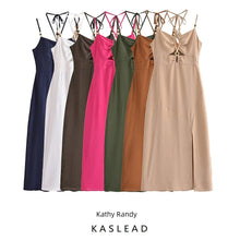 Kaslead New Arrival Women's Clothing Fashion Style Solid Color Retro Beaded Intimates Style Halter Spaghetti Straps Dress