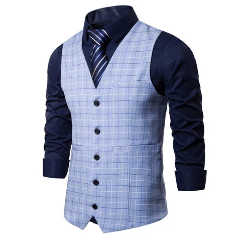 Plaid Striped Vest Men Business Wedding Party Tops Fashion European Style Formal Casual Clothing Homme  Size 3XL-S