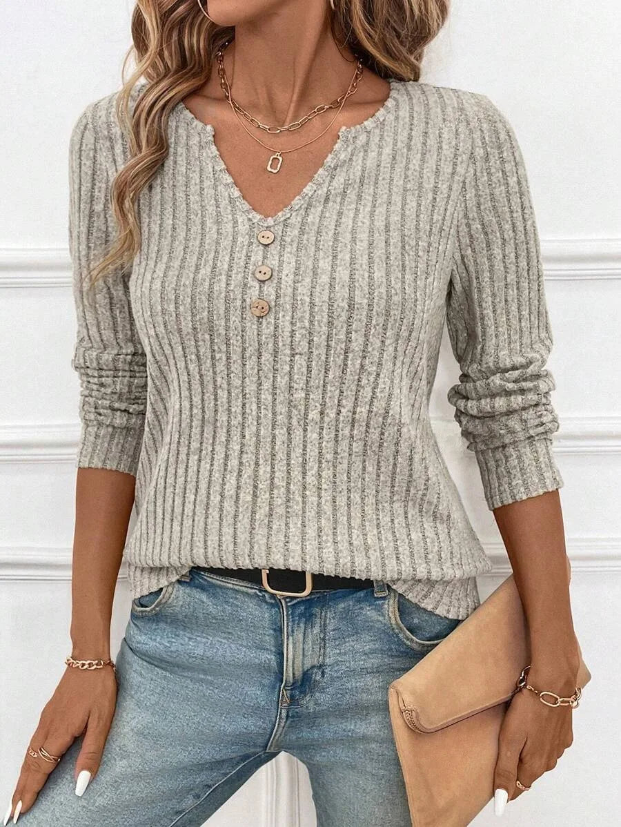 Women Casual Knitted Casual Pit Strip Autumn New V-neck Button Long-sleeved Tops for Women