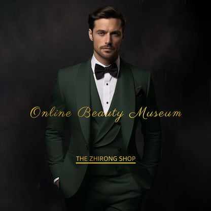 Elegant Dark Green Tuxedo Suit for Men 3 piece set Jacket Vest Pants Classic Attire for Wedding Dating Host Prom Ball Party