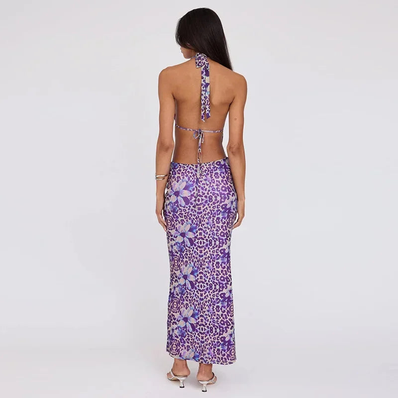 Printed Deep V Hollow Out Party Sexy Dresses Backless Bodycon Elegant Long Dress Women 2024 Summer Dress Vestidos