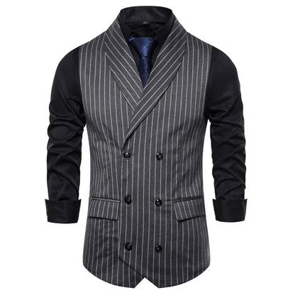 Mens Waistcoat Stripe Plaid Formal Suit Vest Men Fashion Casual Double Breasted Sleeveless Gilet Male Business Formal Vest