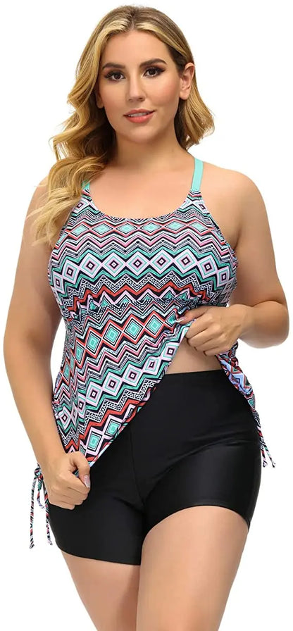 Swimwear Women 2024 New Printed 2 Piece Tankini Swimsuit Tummy Control High Waist Plus Size Women Clothing Sport Bathing Suit