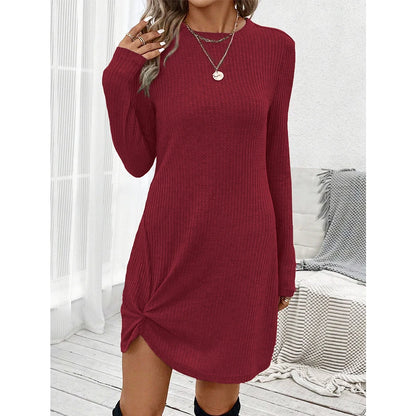 Women's Dresses All Season Basics Casual Plain Design Fold Long Sleeve Crew Neck Mini T-shirt Daily Dresses