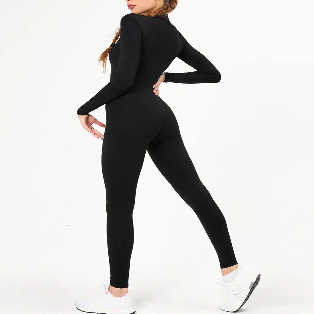 Warm Longsleeve Jumpsuts Women Thickened Sport Overalls Gym Set Zipper Fitness Bodysuits Winter Jumpsuit Workout Tracksuit