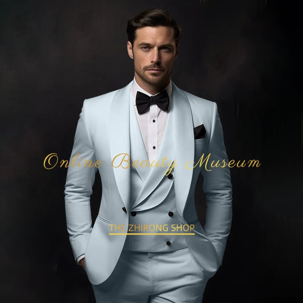 Elegant Creamy White Tuxedo Suit for Men 3 piece set Jacket Vest Pants Classic Attire for Wedding Dating Host Prom Ball Party