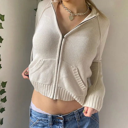 Hooded Sweaters Women  Autumn Winter Zipper Jacket Cardigan Knitted Hoodies