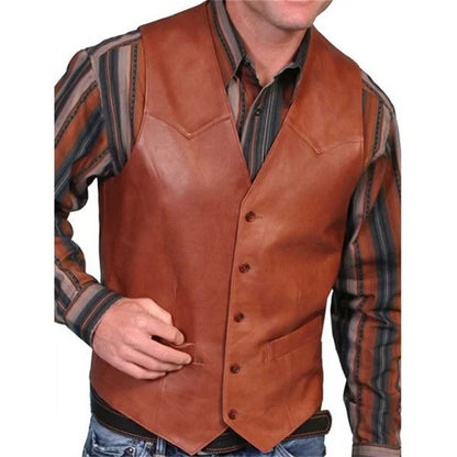 Leather Vest for Men Waistcoat  Western Cowboy Casual