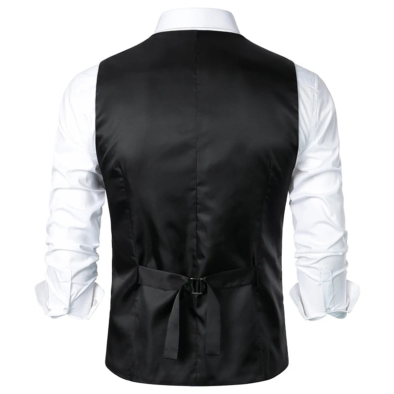 New Suit Vests Men Vintage Double Breasted Smart Casual Waistcoat Mens Sleeveless Formal Wedding Slim V Neck Suit Vest