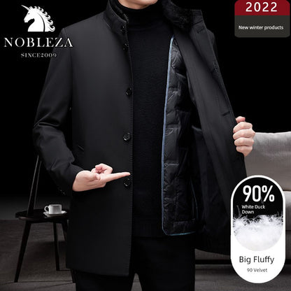 Mid Length Long Length Trench Coat Type down Jacket Men's Winter Heat tech Duck down Business Stand Tie Fur Collar Coat