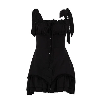 Sexy Sleeveless Ruffled Mini Dress For Women Robe Spaghetti Strap Backless Lace-up Bodycon Dress Beach Elegant Clubwear