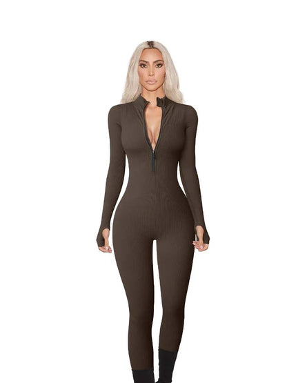 Long Sleeve Panty Wrapped Hip Lifting Casual Fitness Jumpsuits