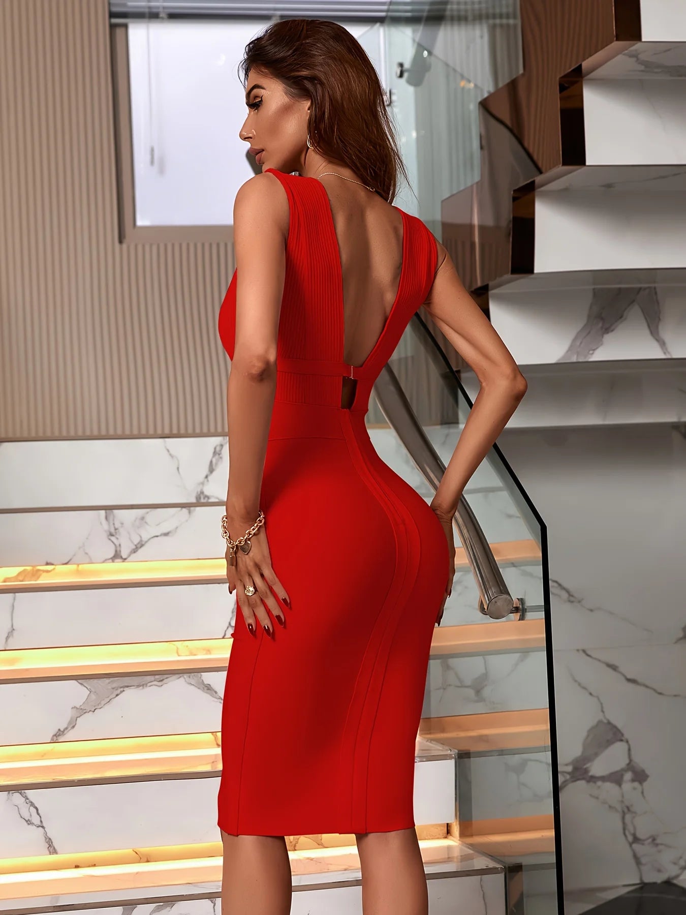 Red Bandage Dress Women Party Dress Bodycon Elegant Sexy  Evening Birthday Club Outfits Summer 2024