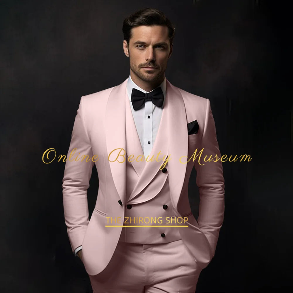 Elegant Sky Blue Tuxedo Suit for Men 3 piece set Jacket Vest Pants Classic Attire for Wedding Dating Host Prom Ball Party