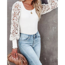 Knitted Top Spring Autumn Women's Long Sleeve Tops Knitted Sweater Hollowed Out Lace Pullover Loose Solid Color Sweater