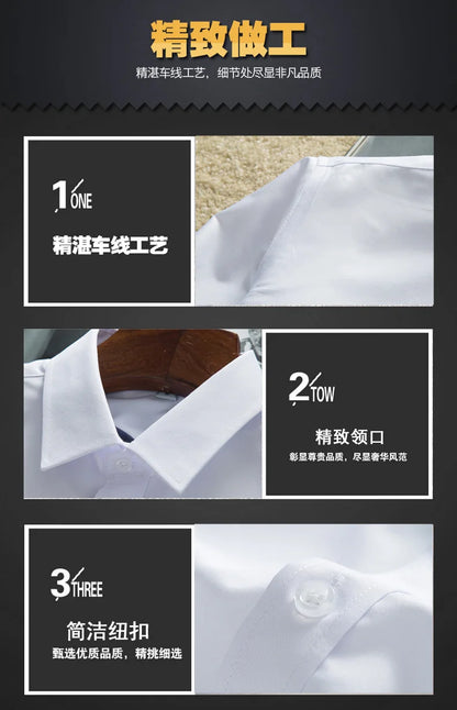 Men's White Shirt Long-sleeved Non-iron Business Professional Work Collared Clothing Casual Suit Button Tops Plus Size S-5XL