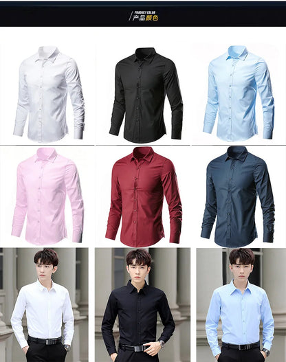 Men's White Shirt Long-sleeved Non-iron Business Professional Work Collared Clothing Casual Suit Button Tops Plus Size S-5XL