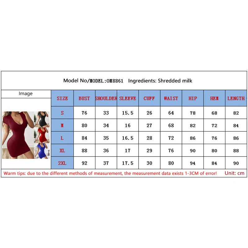 Women's  Fashion Solid Color Sexy Dress Tight Collection Hip Short Sleeved Slim Evening Party Dress