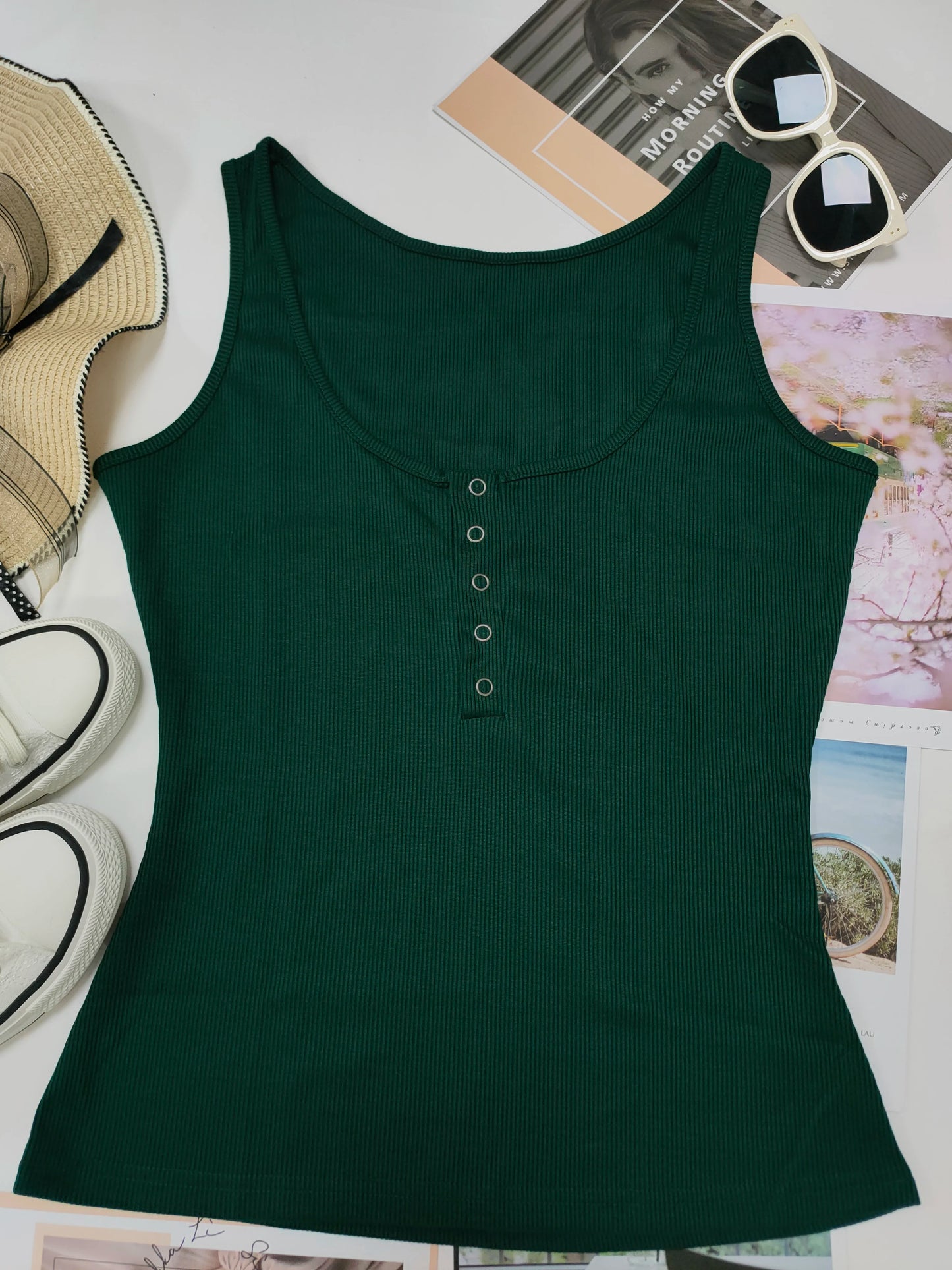 tank top women's summer 2024 newbutton sling with Europe and the United States big-breasted plus size women's  clothing