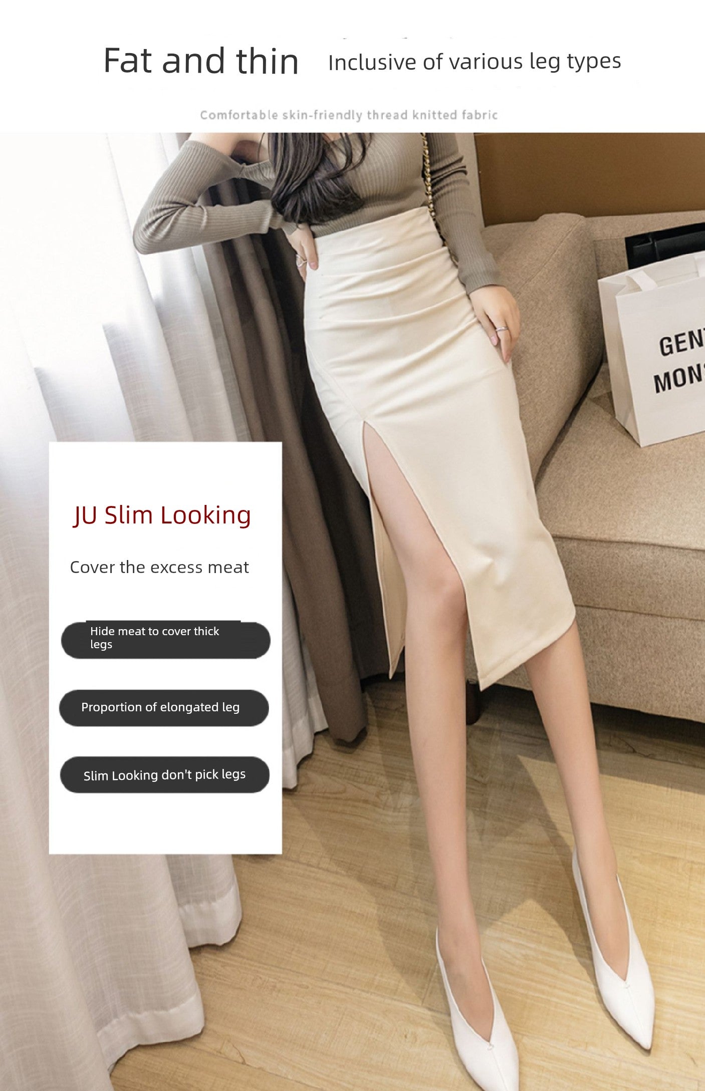 Irregular Slit Mid Length Long Length Spring Pleated Skirt