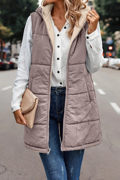 Winter Women's Vest Fleece Hooded Reversible Sleeveless Women's Jacket Faux Wool Vest Fashion Street Women's Clothing S-5XL