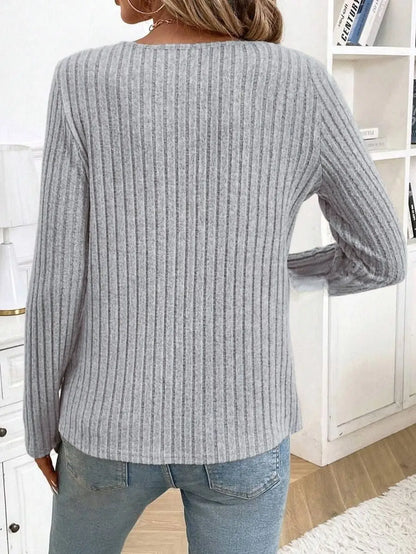 Women Casual Knitted Casual Pit Strip Autumn New V-neck Button Long-sleeved Tops for Women