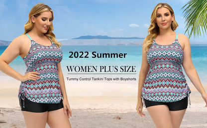 Swimwear Women 2024 New Printed 2 Piece Tankini Swimsuit Tummy Control High Waist Plus Size Women Clothing Sport Bathing Suit