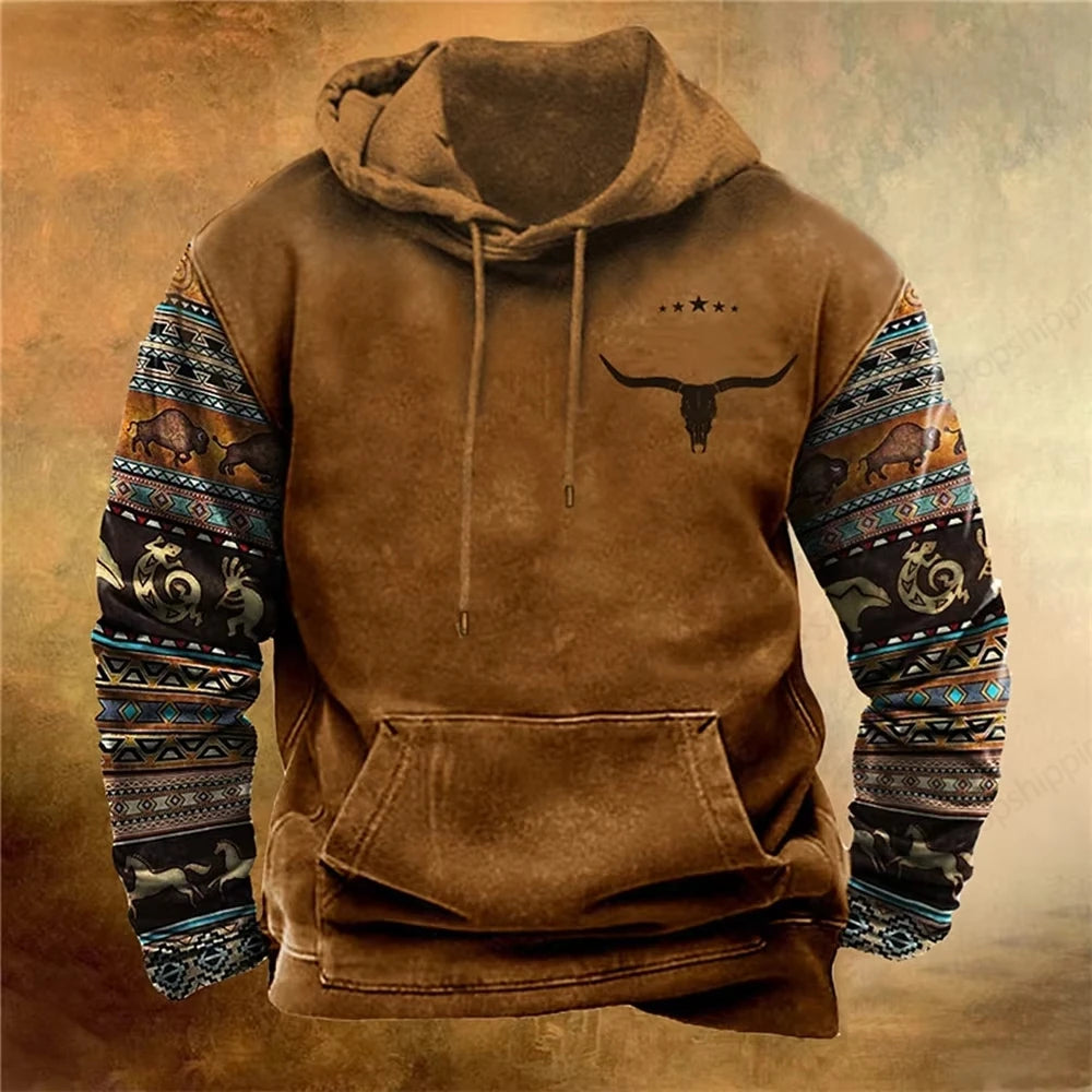 Men's Hoodie Vintage Cowboy 3d Print Hoodie Men Women Fashion Long Sleeve Hoodie Sweatshirt Autumn Winter Oversized Hoodies