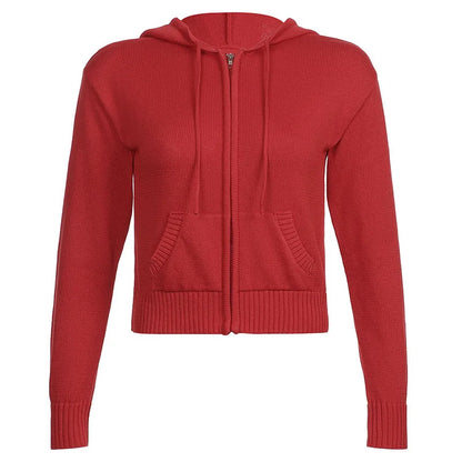 Hooded Sweaters Women  Autumn Winter Zipper Jacket Cardigan Knitted Hoodies