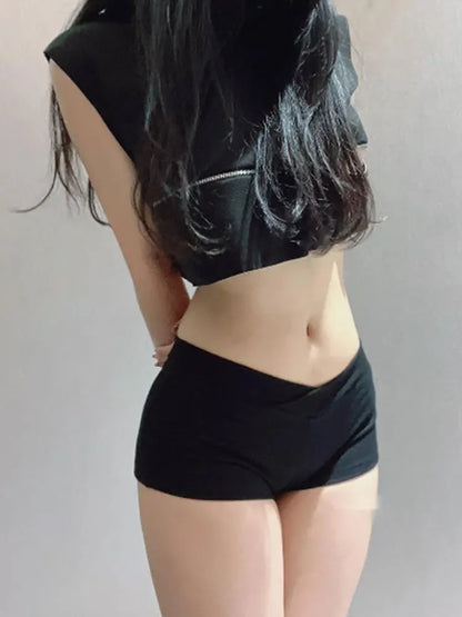 WOMEN Simple Black Dance Fitness Running Ultra Short Sports Casual Shorts Female Summer Tight Low Waist Sexy Korean US8F