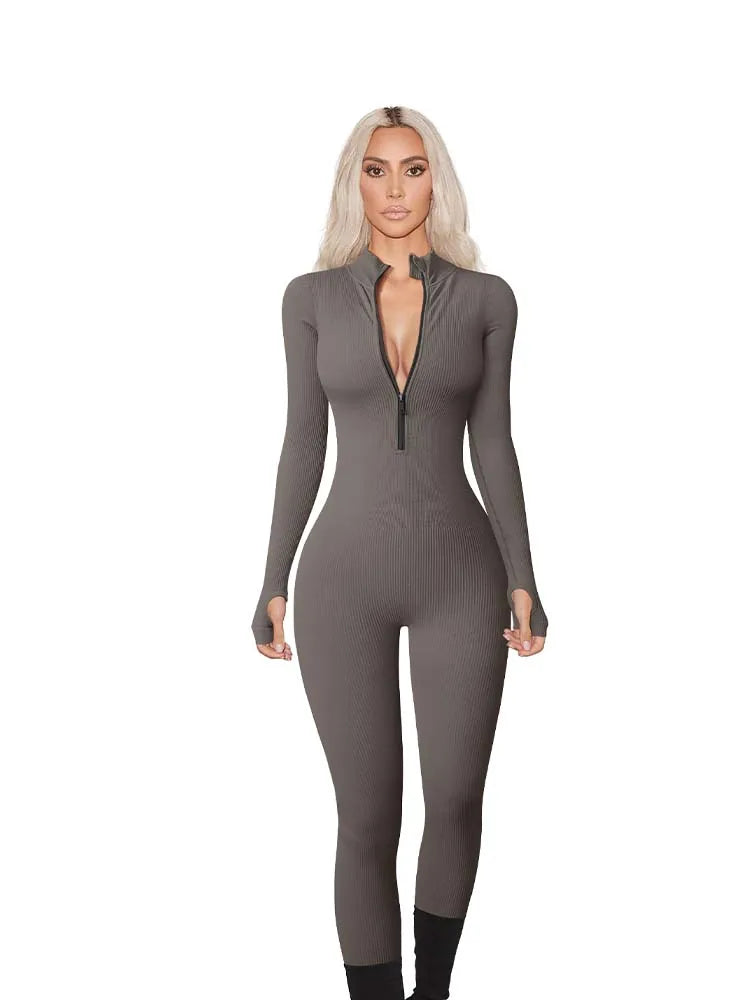 Long Sleeve Panty Wrapped Hip Lifting Casual Fitness Jumpsuits