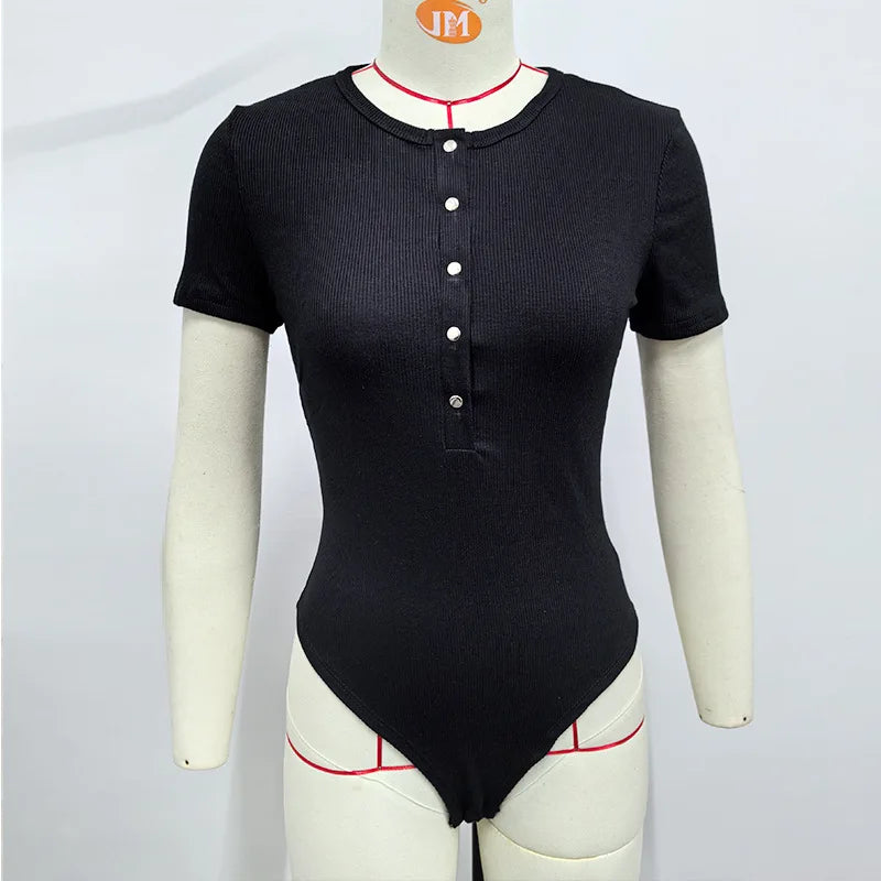 Solid O Neck Bodysuit for Women Sexy Short Sleeve Bodies Woman Tops Bodycon Autumn Winter Body Black White Brown