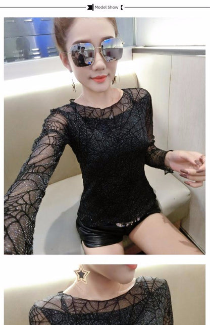 Spring and Autumn Clothing Mesh Tops Fashion Long Sleeve T-shirt